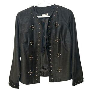 Coral Bay Petite M Black Blazer Jacket Beaded Lined Formal‎ Workwear 90s Career